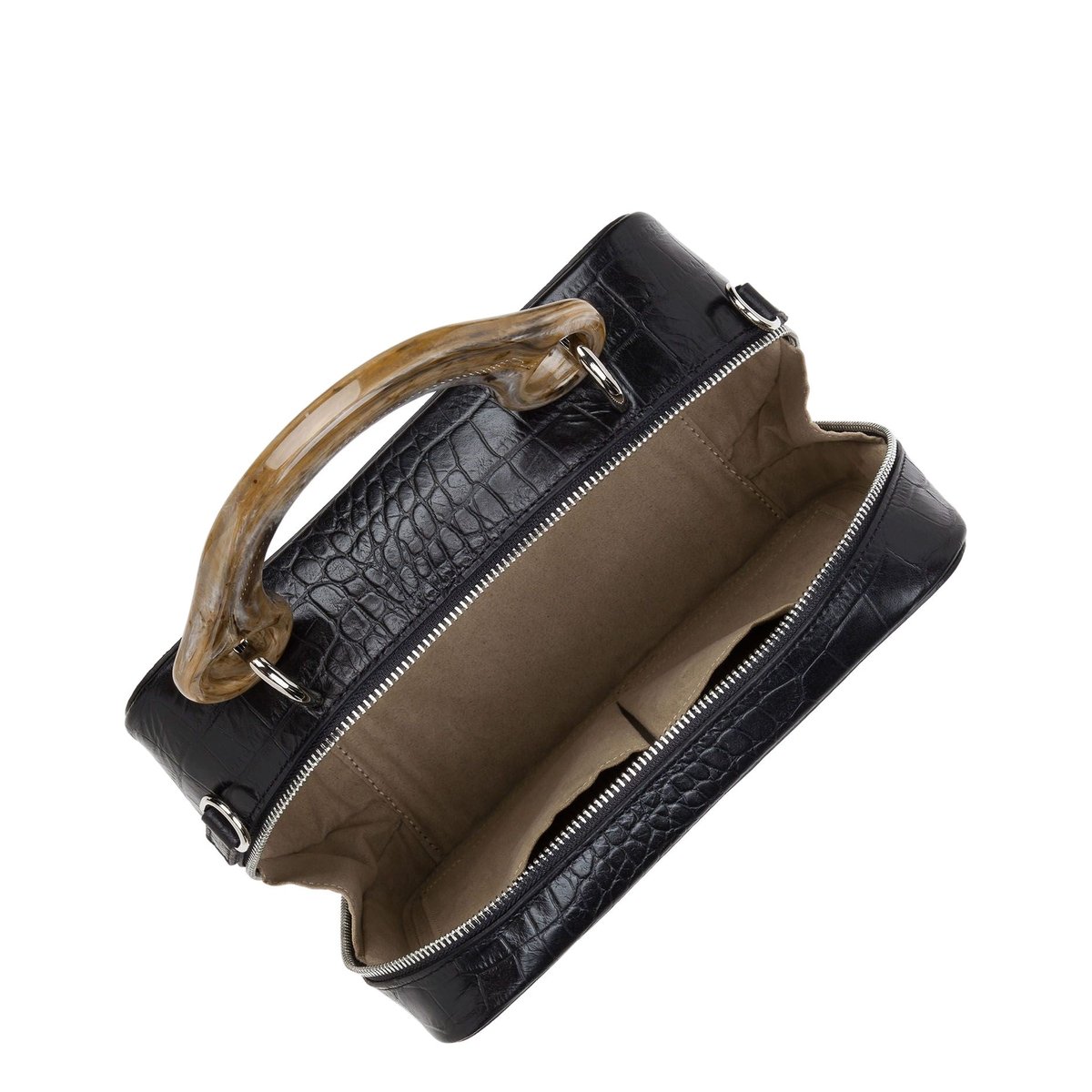 Sac à main zippé MARBLED CUBE CROCO taupe, SEQUOIA