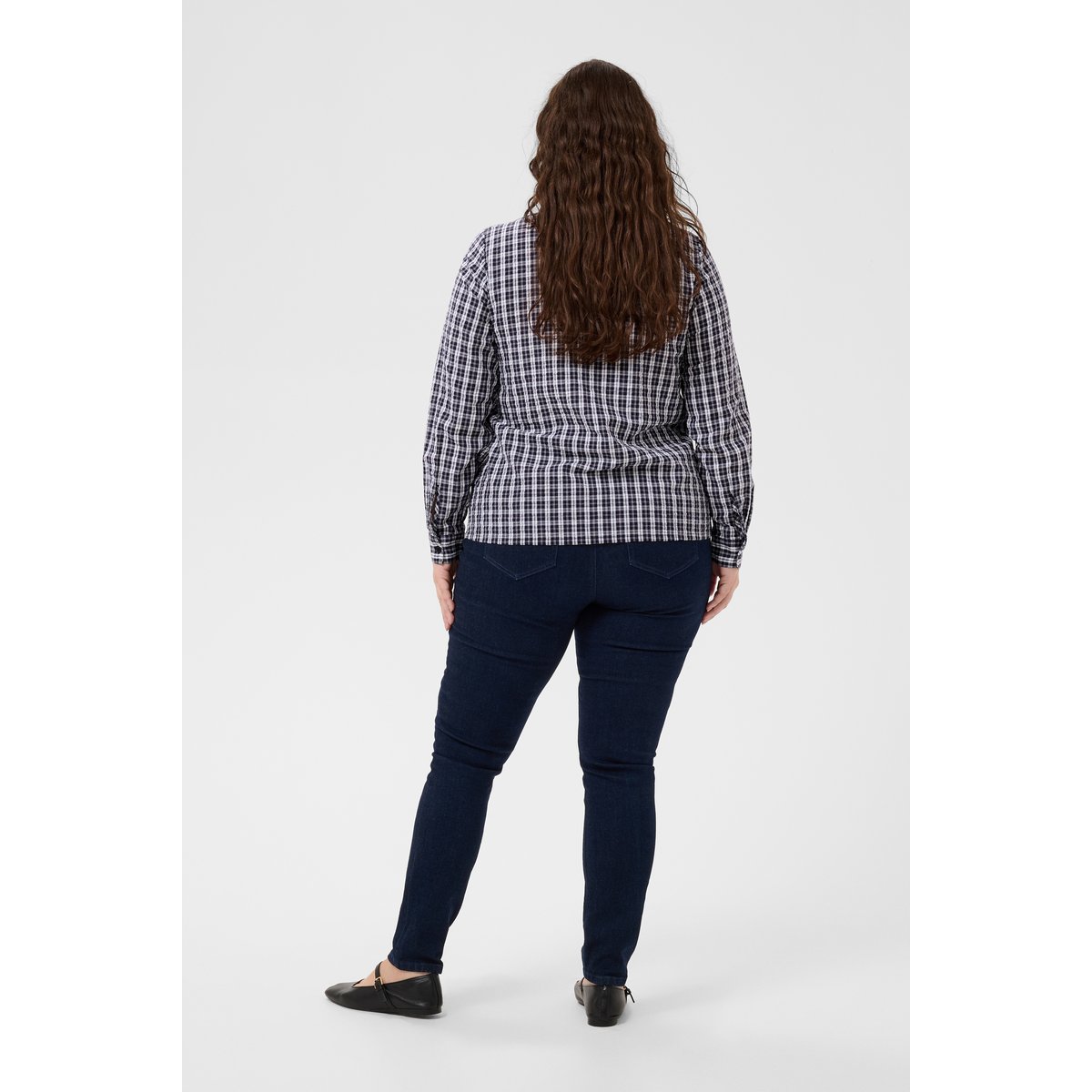 Chemise à manches longues bleu navy white check, KAFFE CURVE