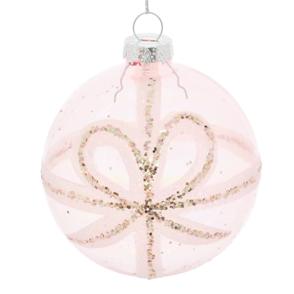 Boule de Noël motif nœud en verre transparente D. 80 mm bleu, FEERIC LIGHTS & CHRISTMAS