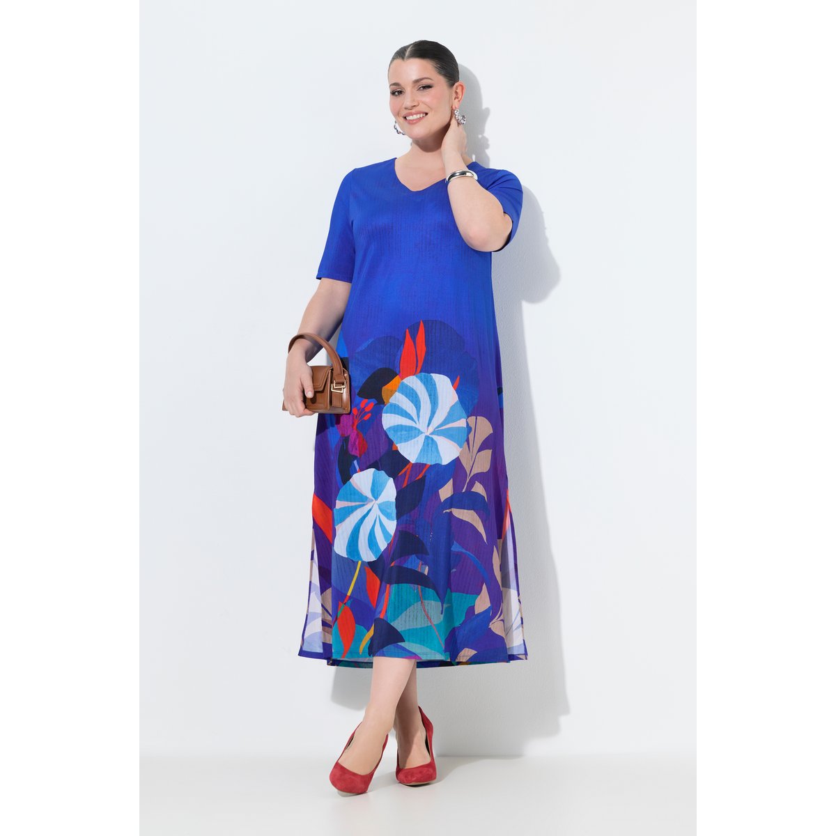 Robe midi en piqué au tombé fluide bleu cobalt, ULLA POPKEN
