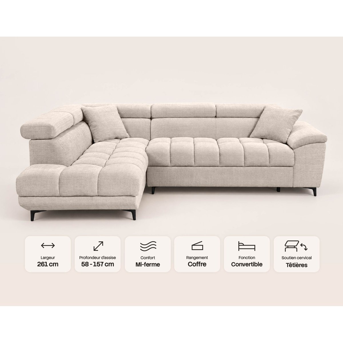 Canapé d'Angle Convertible 5 places - CAMILLE gris anthracite, BEST MOBILIER