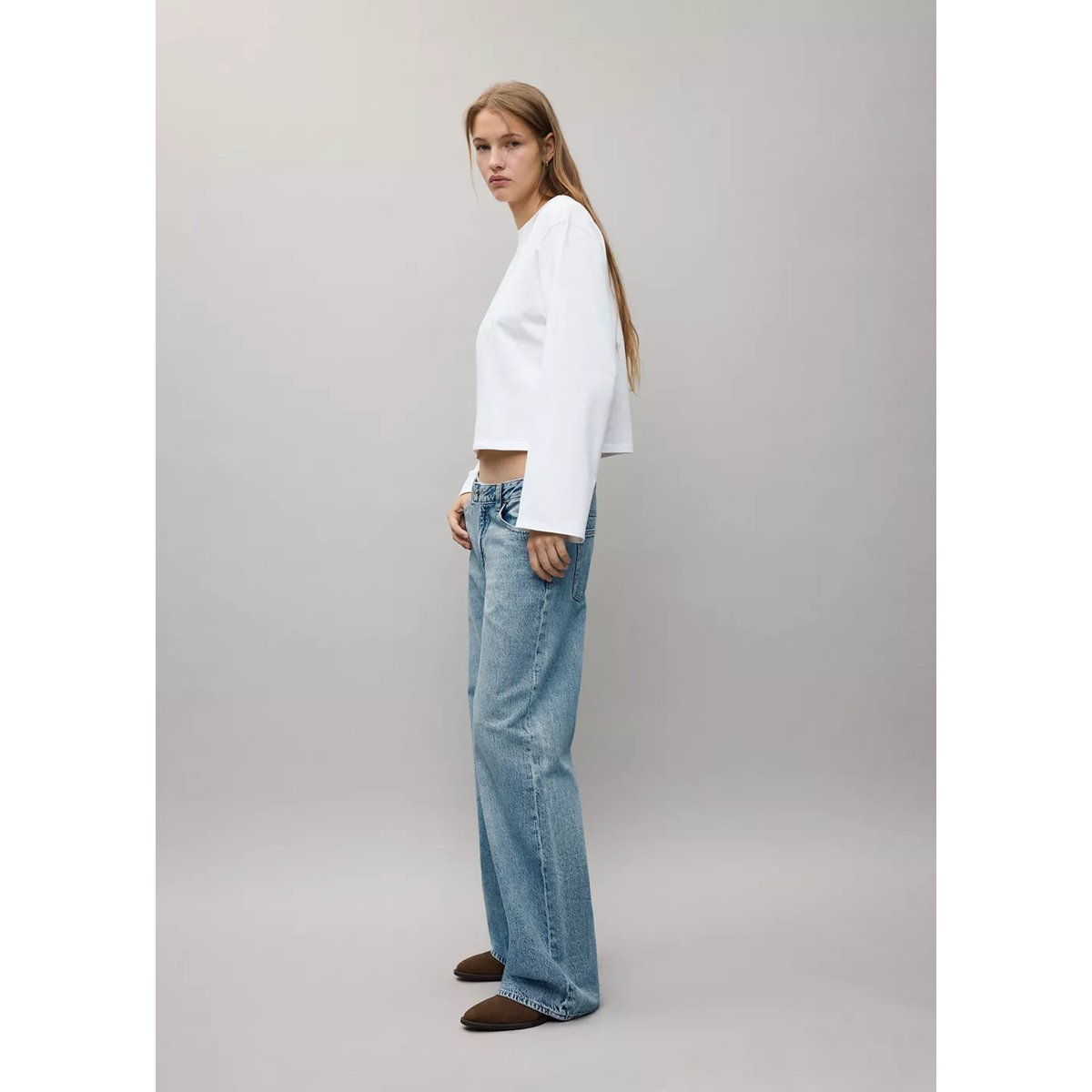 Jean wide leg à fermeture croisée bleu moyen, MANGO TEEN