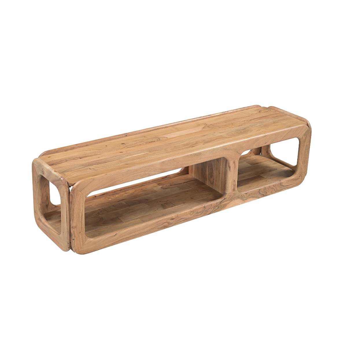 Meuble TV en bois d'acacia 160cm TRINITE bois clair, MADE IN MEUBLES 