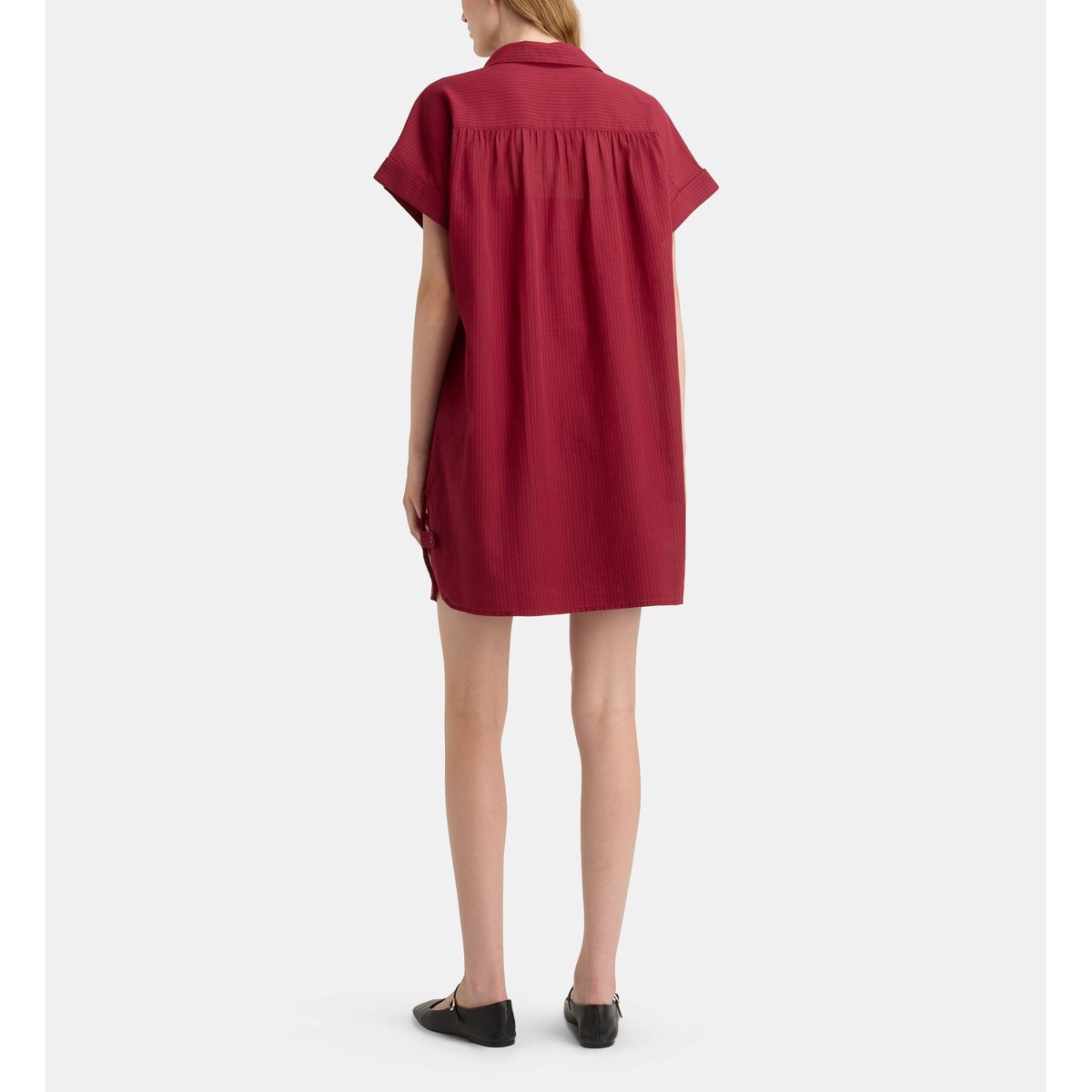 Robe chemisette courte fadette dha rayures et fond de robe coton bio rouge grenade, GALERIES LAFAYETTE