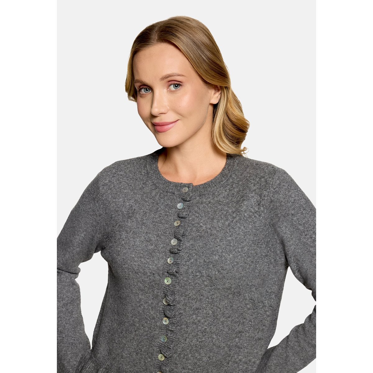 Cardigan en maille à ruches gris, CARTOON