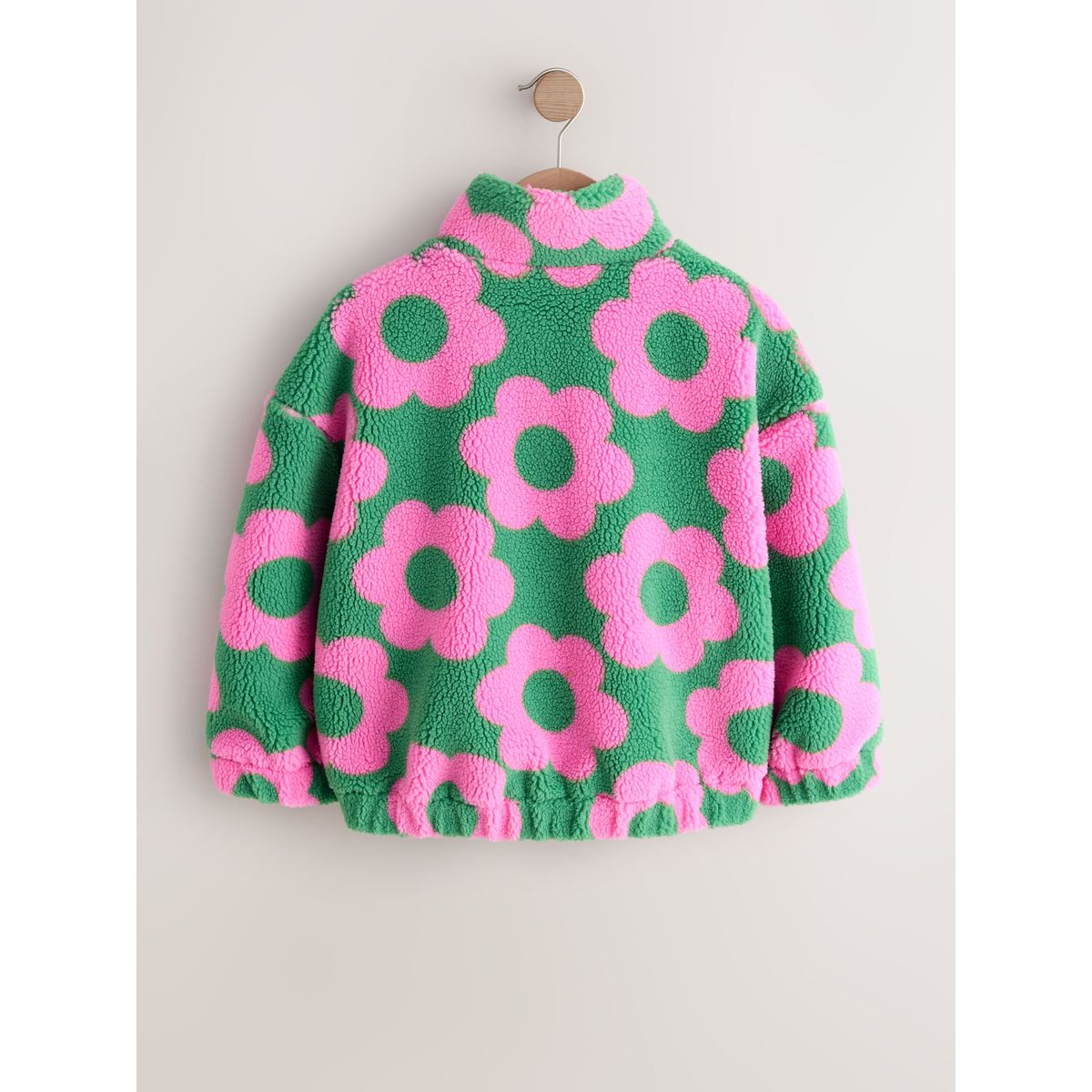 Veste en peau lainée zippée fleur rose/verte, NEXT