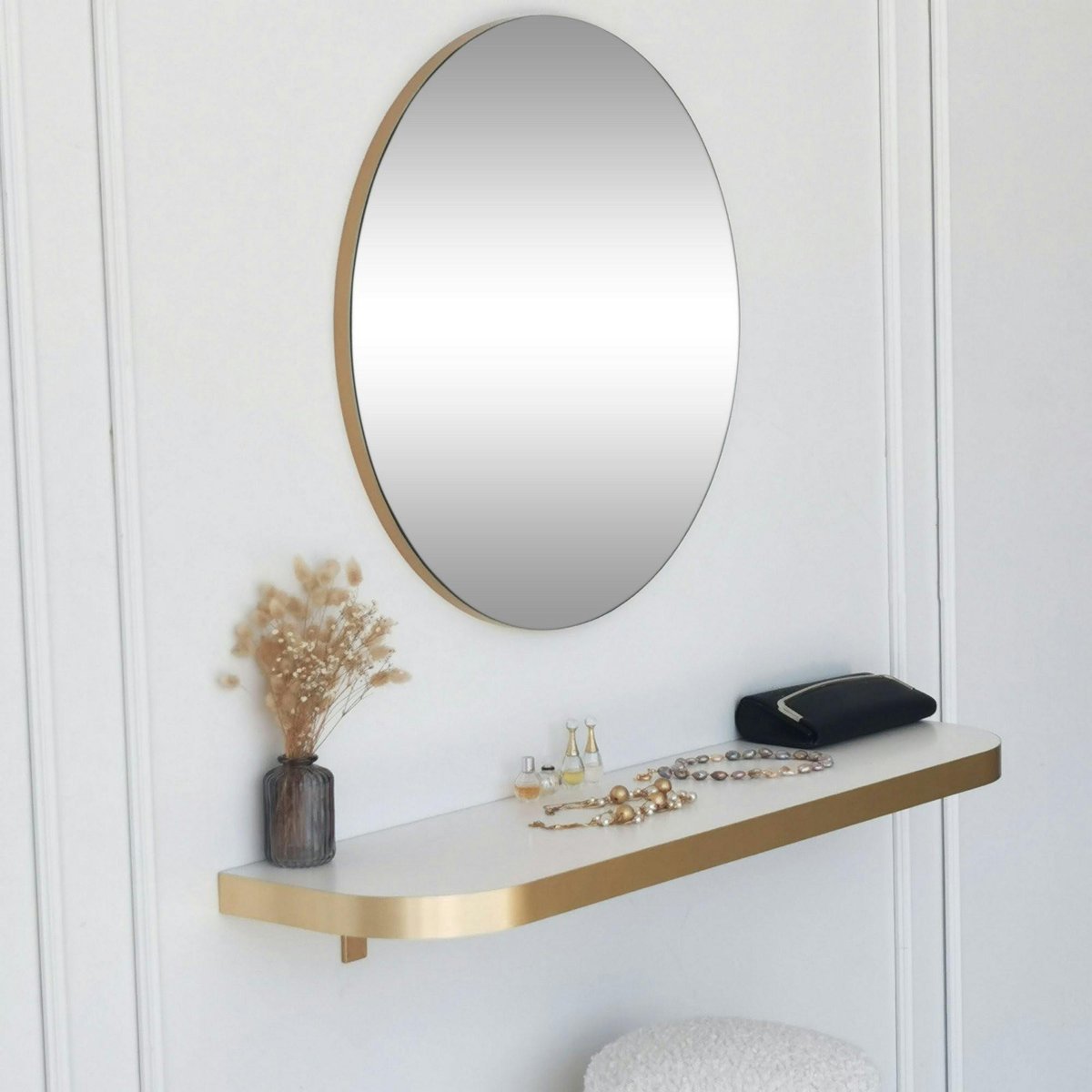 Miroir d'entrée rond bord doré Ø60 cm - style moderne CODY doré, PIER IMPORT