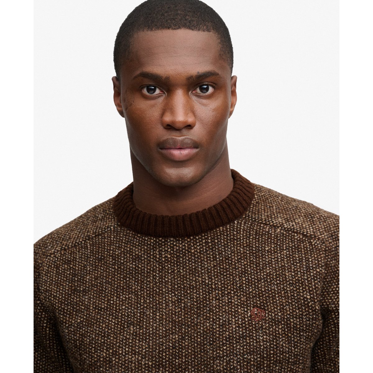 Pull Birdseye Knit coupe décontractée brun chocolat œil-de-perdrix, SUPERDRY