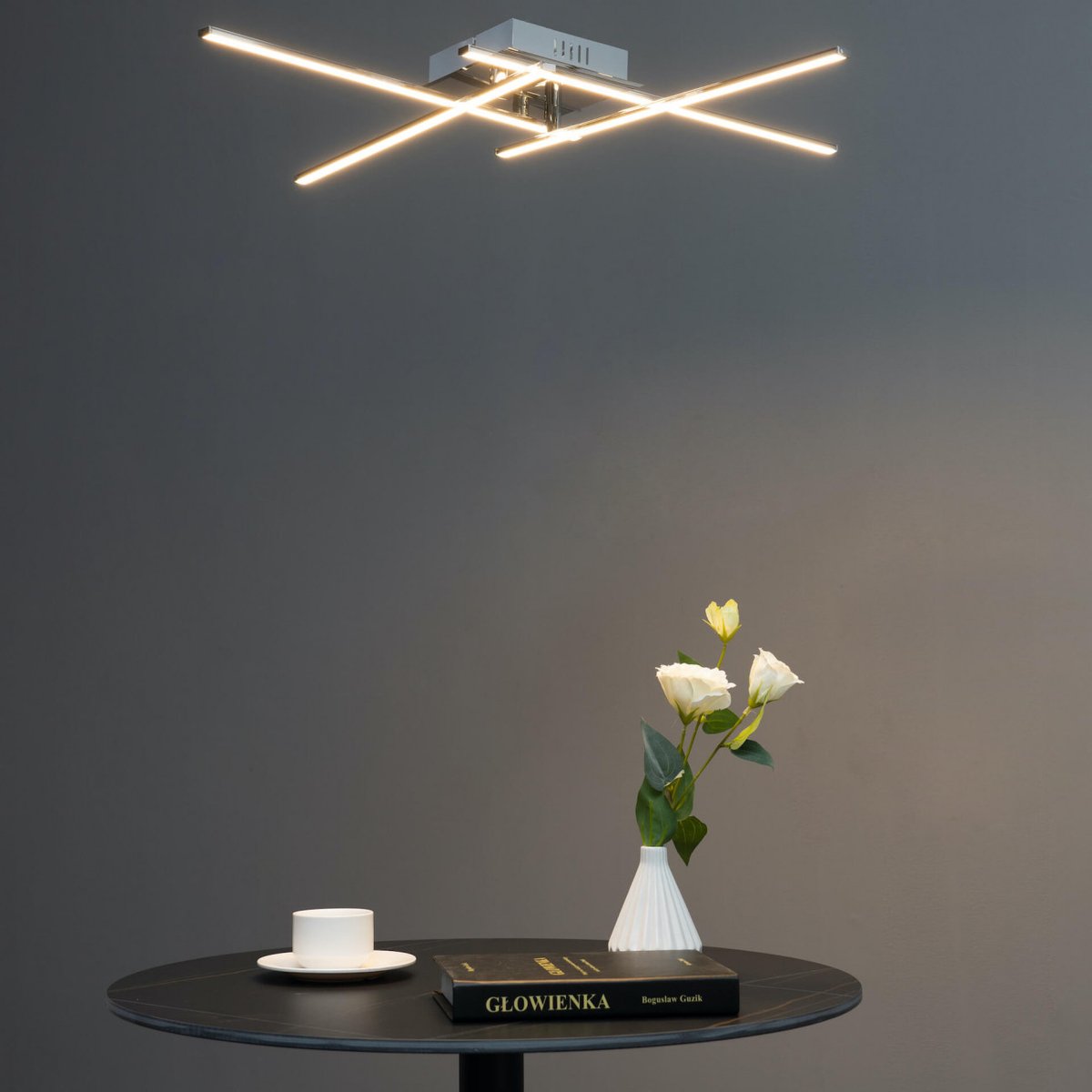 Plafonnier LED carré 4 bras - YUNA argenté / chromé, KOSILUM