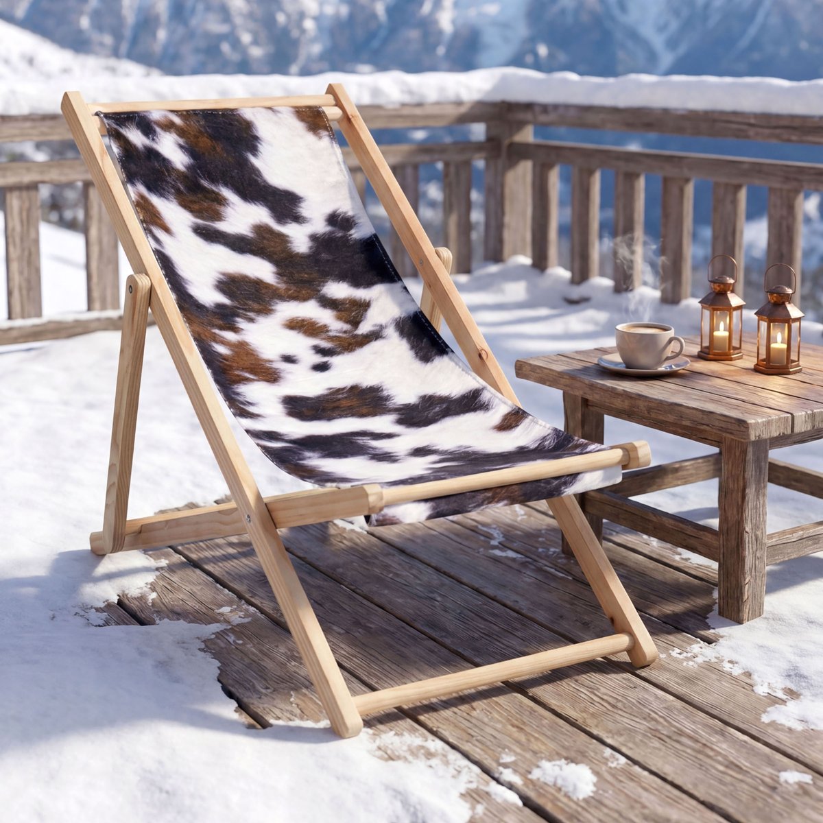 Chilienne pliante en bois à motif vache marron brun, LOVELY CASA
