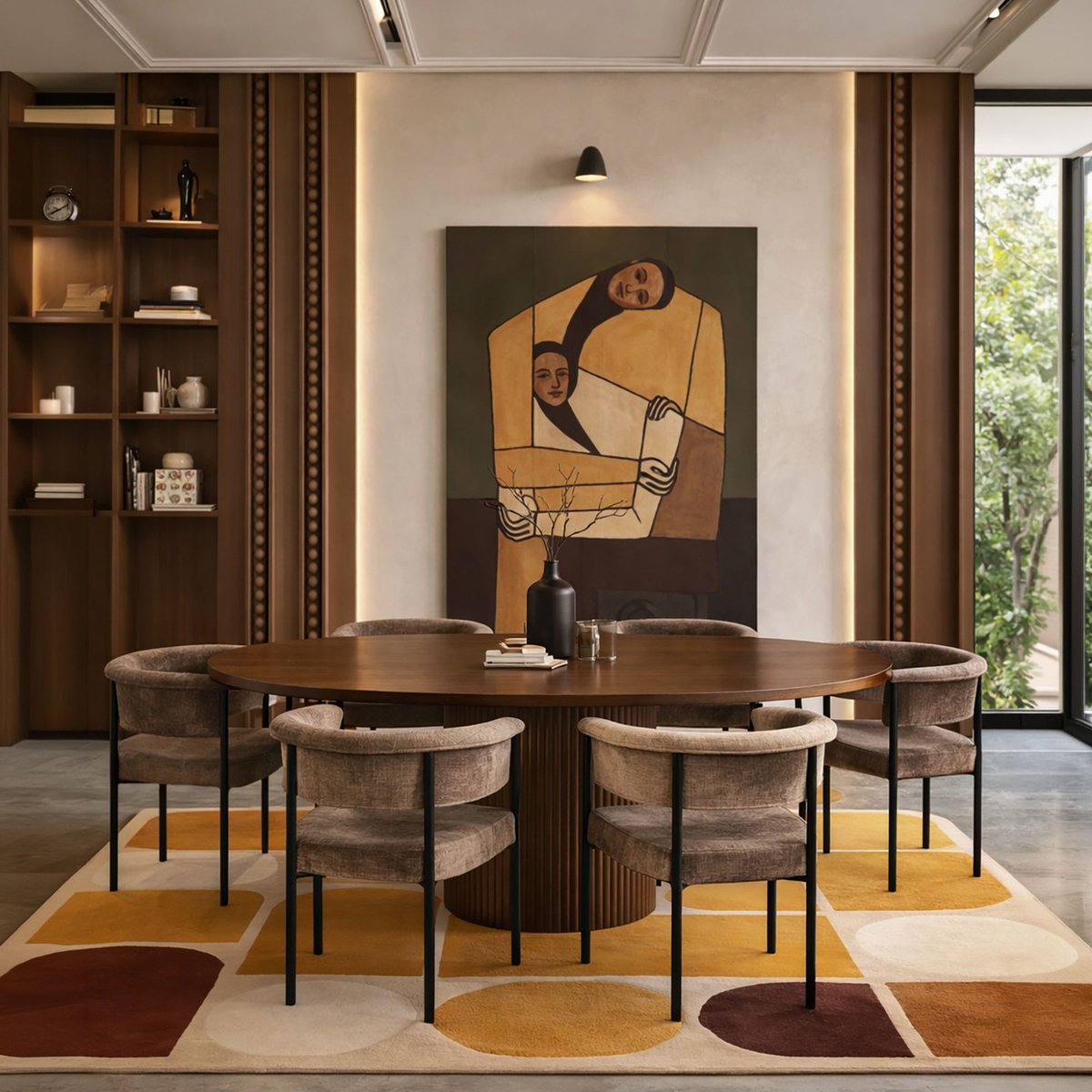 Table ovale extensible 180/220cm et 6 fauteuils en tissu coffee, NOW'S HOME