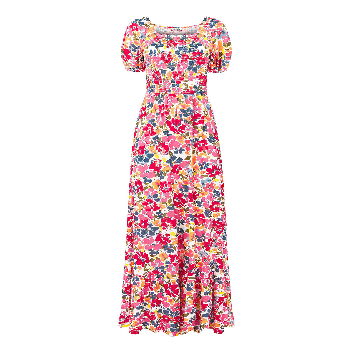 Blossom Floral Print Dress with Square Neck print/ecru background, JOE BROWNS