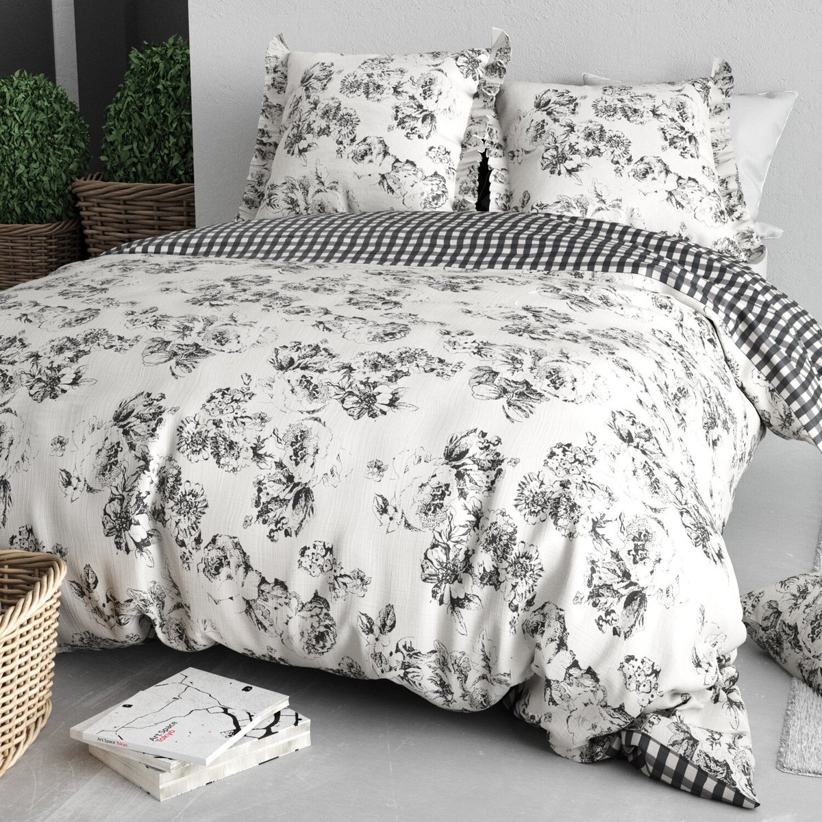 Parure housse de couette 100 % coton 57 fils ornella noir, C DESIGN HOME TEXTILE