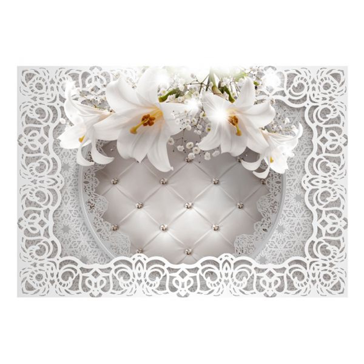 Papier peint intissé panoramique Fleurs Lilies and Quilted Background jaune / doré, EDEN