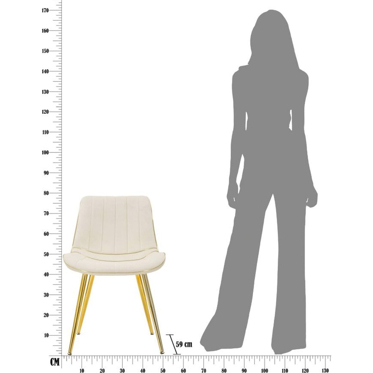 Chaise assise rembourrée lot de 2 GLAM crème et or, RECOLLECTION