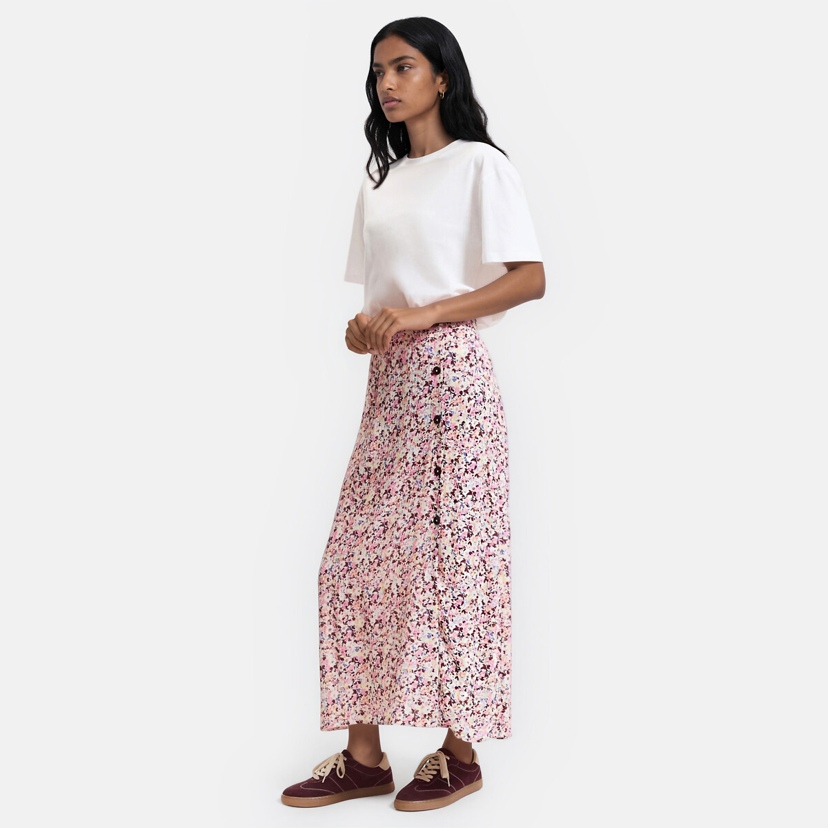 Gonna lunga con bottoni fantasia floreale fantasia a fiori multicolore, LA REDOUTE COLLECTIONS