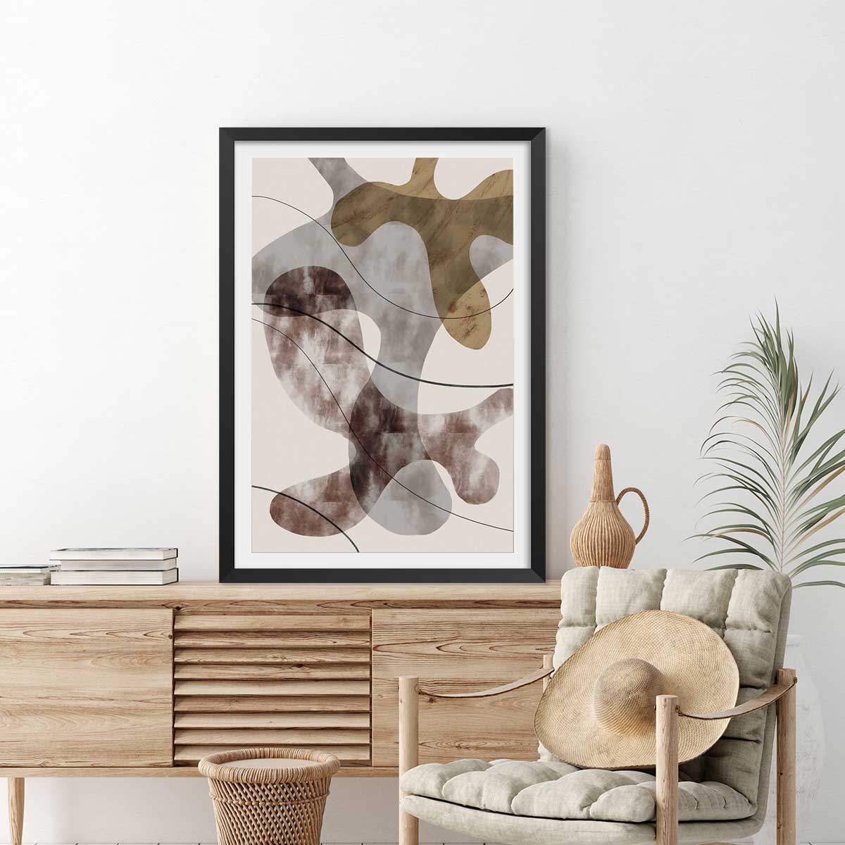 Affiche Organisme abstrait N°1 affiche + cadre en bois - noir, HEXOA