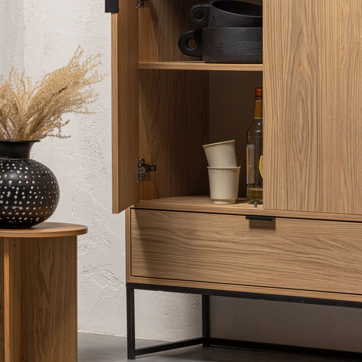 Buffet haut 2 portes 1 tiroir en bois H149cm - SILAS bois clair, WOOOD