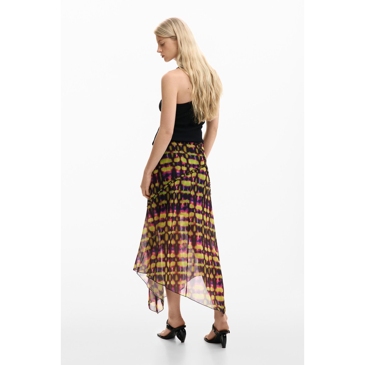 Jupe asymétrique imprimée vert, DESIGUAL