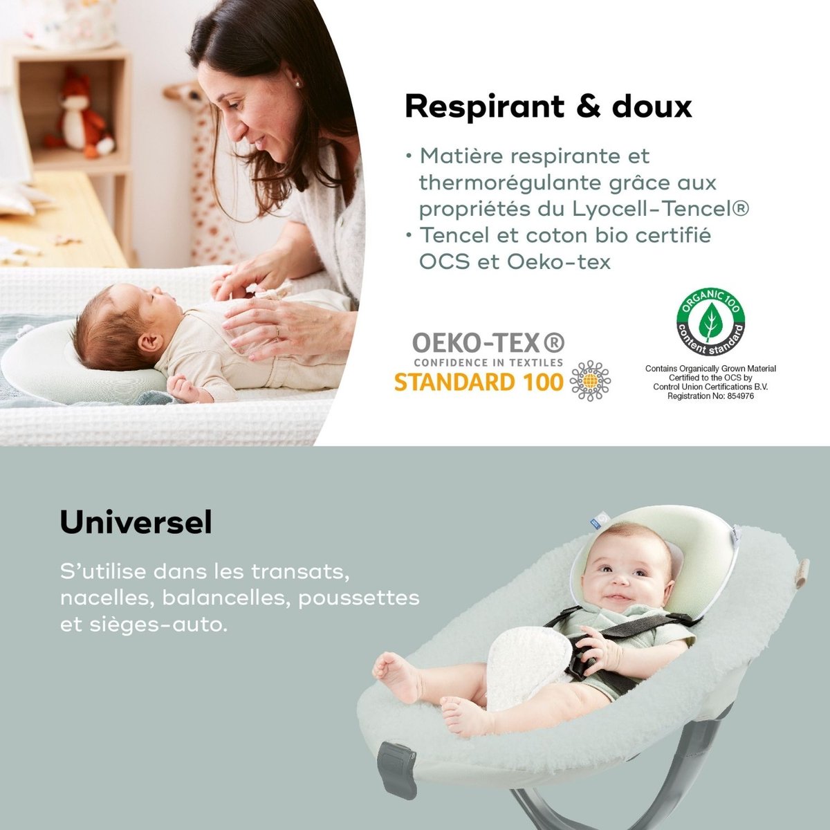 Support de tête morphologique respirant vert clair, BABYMOOV