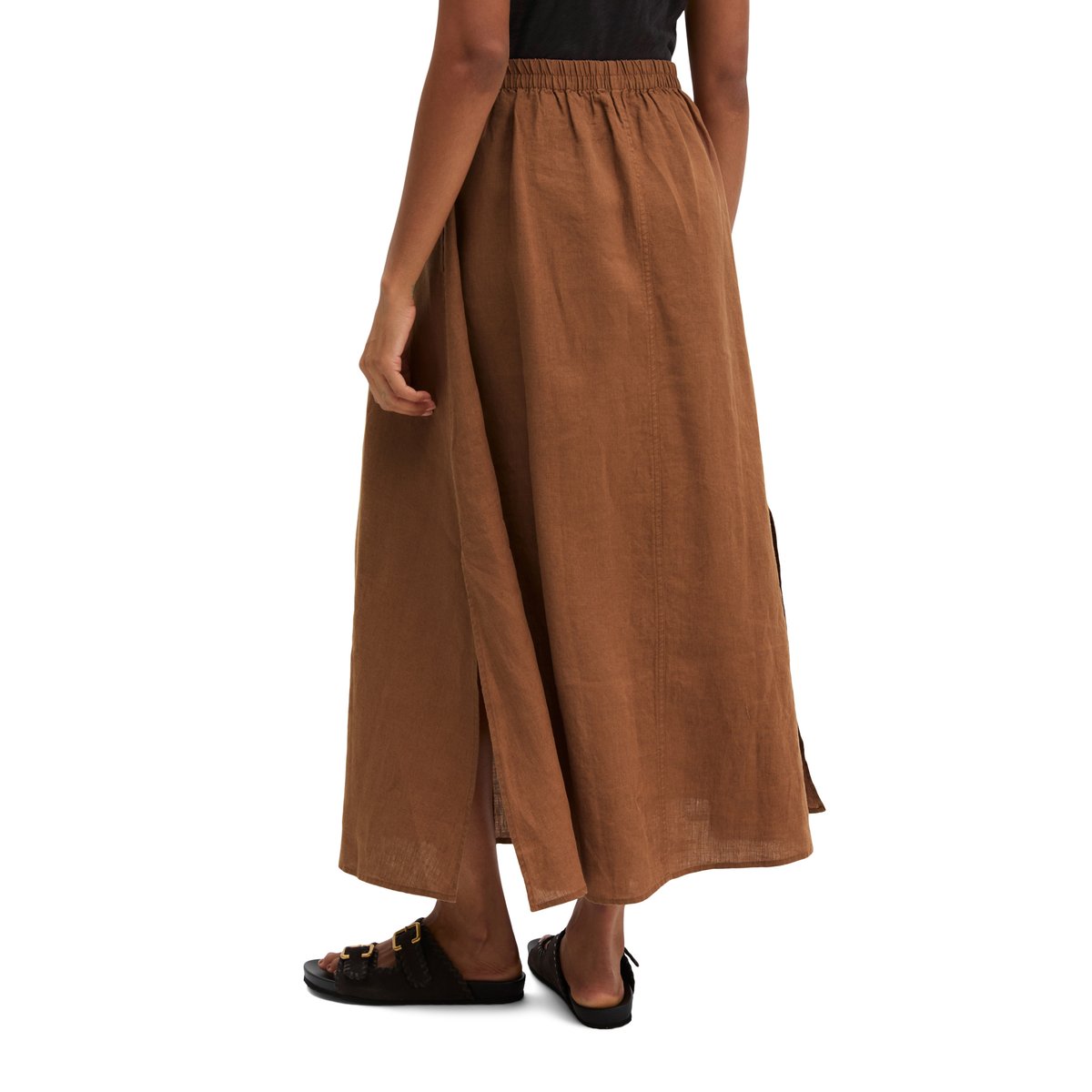 Jupe longue en lin A-Shape avec ceinture élastique marron, MARC O'POLO