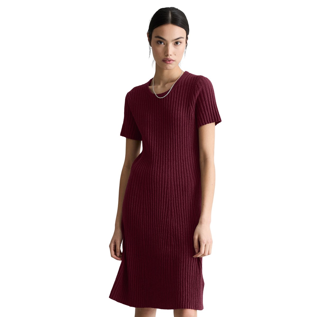 Robe en tricot slim en mélange de coton organique côtelé dunkelrot, MARC O’POLO DENIM