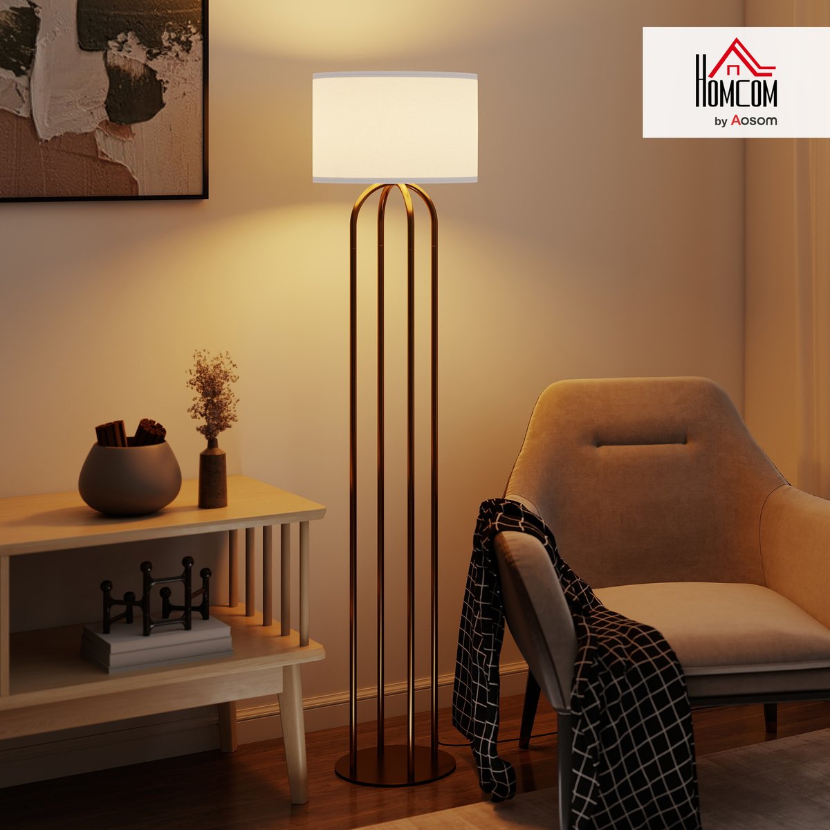 Lampadaire Métal Or jaune, HOMCOM
