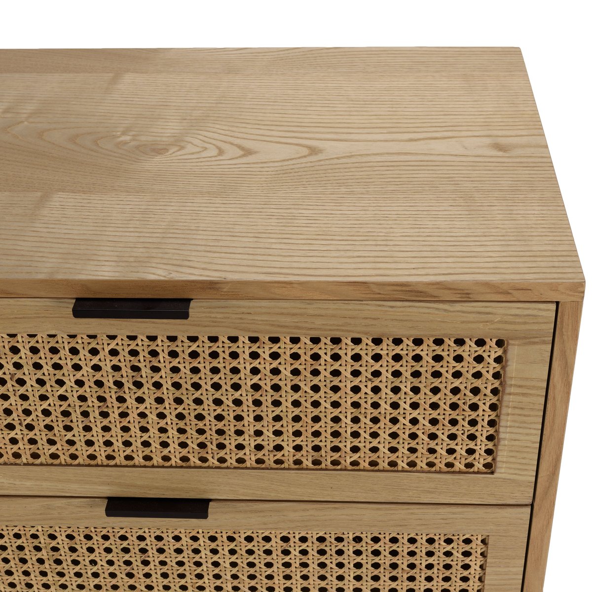 Commode 6 tiroirs bois clair et rotin pieds métal PALMA bois naturel, PIER IMPORT