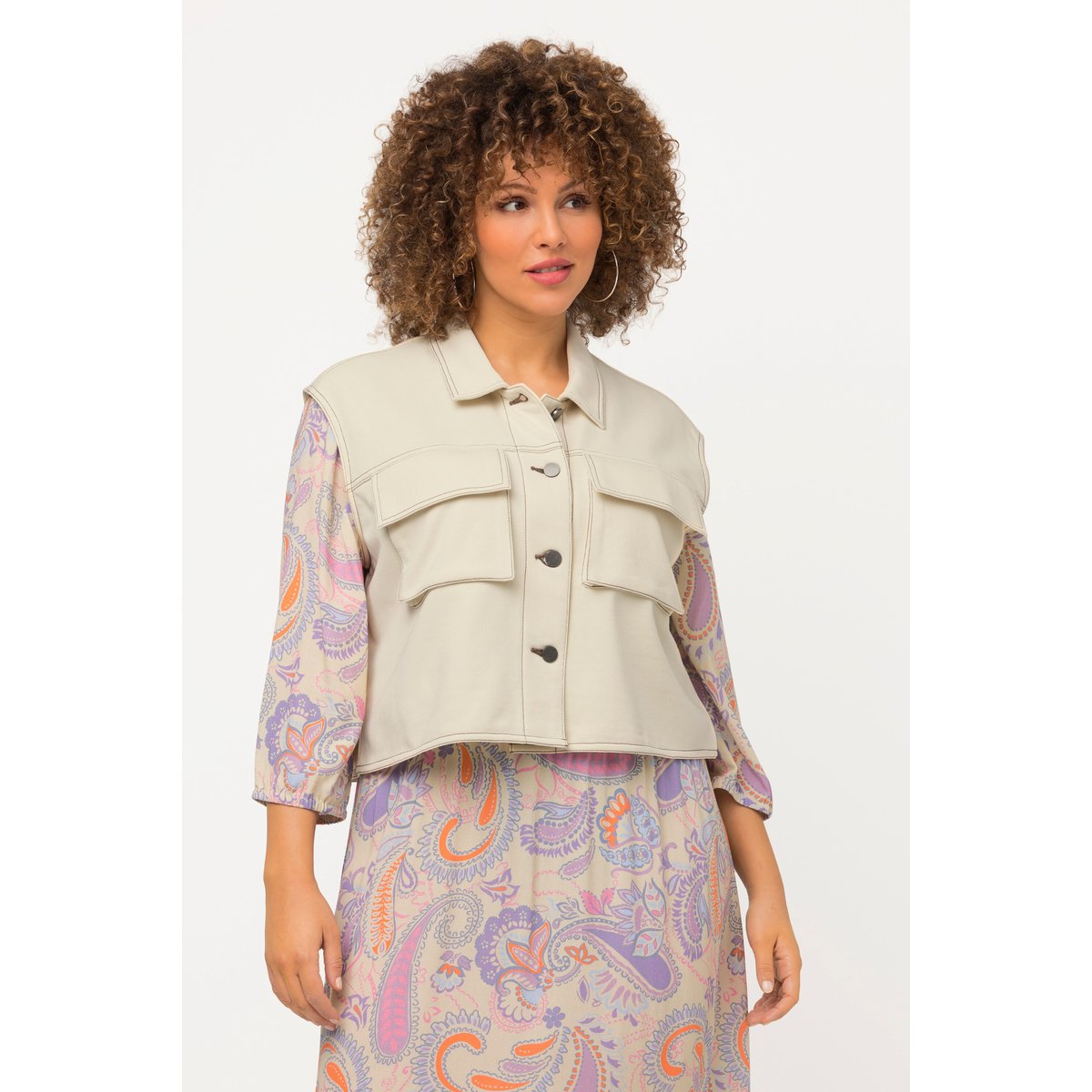 Gilet en molleton, coutures épaisses ivoire, ULLA POPKEN