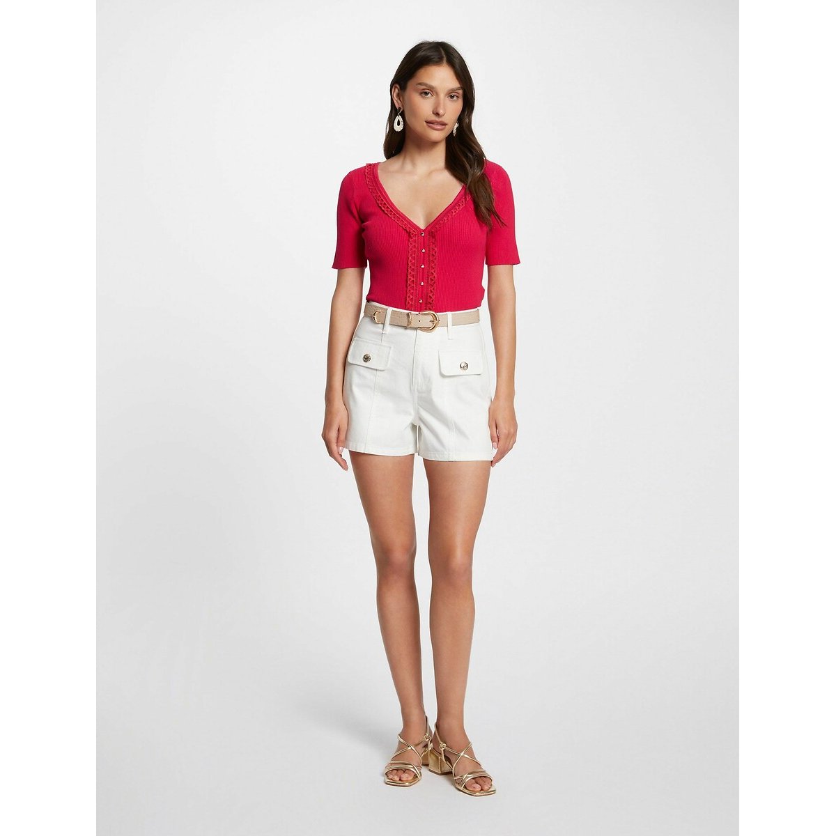Fine Knit Jumper with V-Neck strawberry, MORGAN