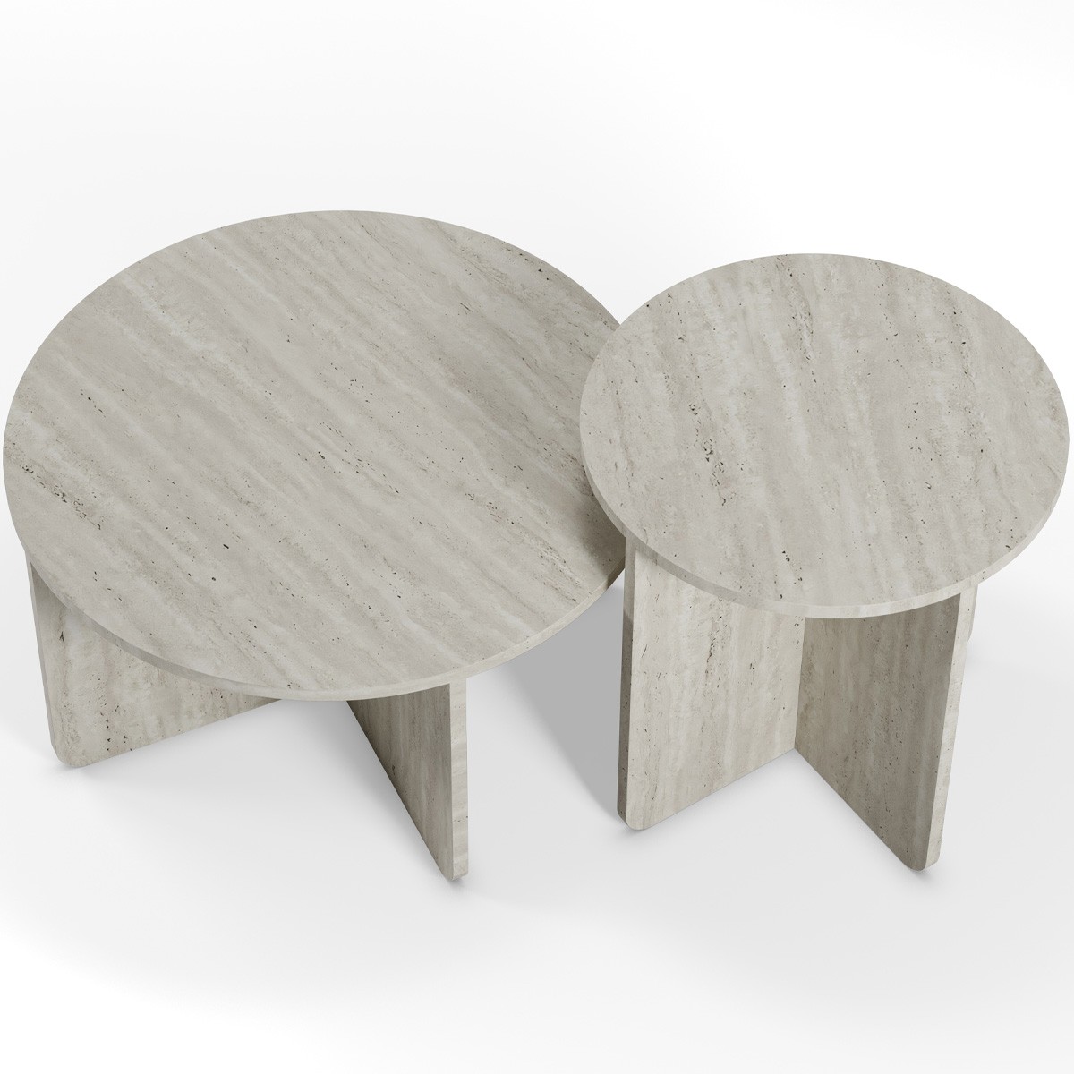 Set de 2 tables basses rondes décor travertin - MINA travertin, HOMIFAB