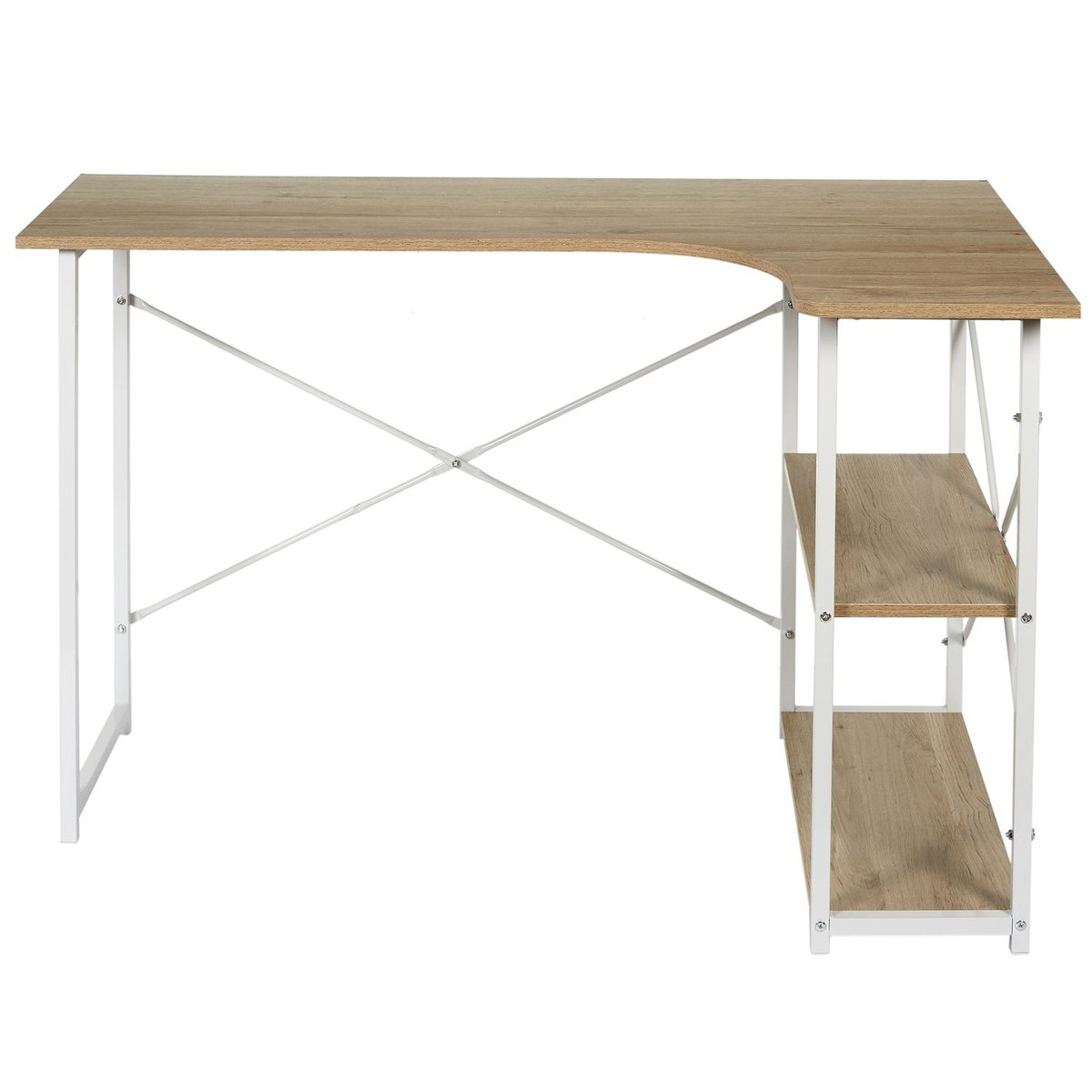 Bureau d'angle 2 étagères design industriel JOB blanc, THE HOME DECO FACTORY