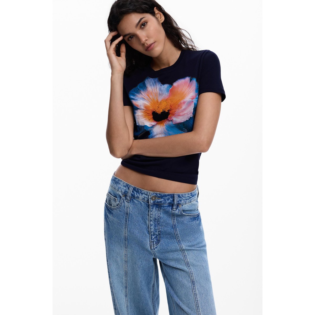 Tee-shirt grande fleur bleu, DESIGUAL
