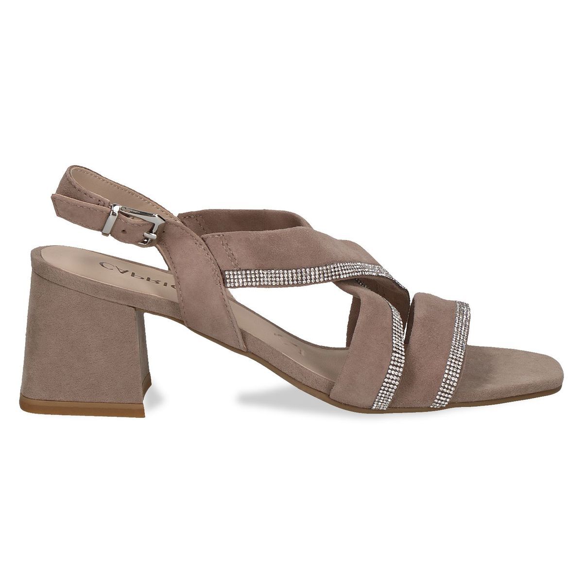 Sandale à talon talon bloc marron poivre foncé, CAPRICE