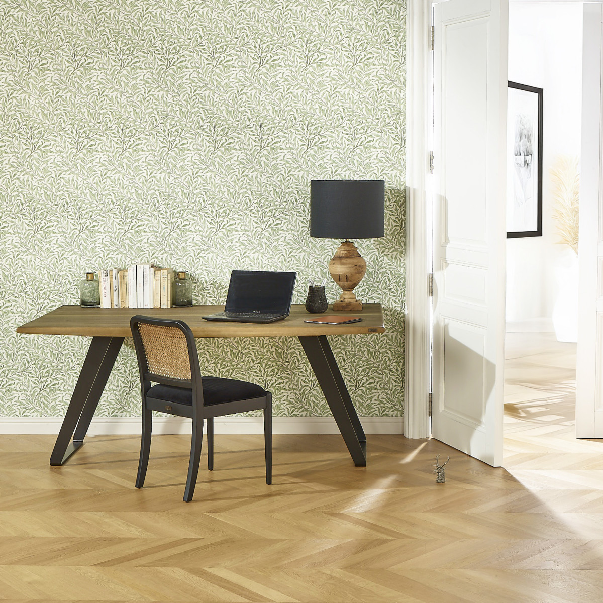 Table rectangulaire en chêne et métal, 8 couverts HECTOR noire, ROBIN DES BOIS