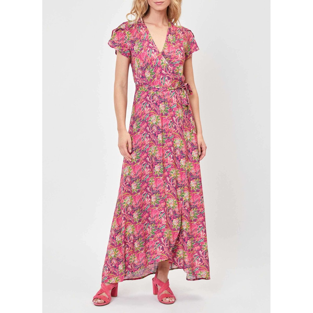 Robe longue cache-coeur ecovero ELEZA rose violet, LA FIANCÉE
