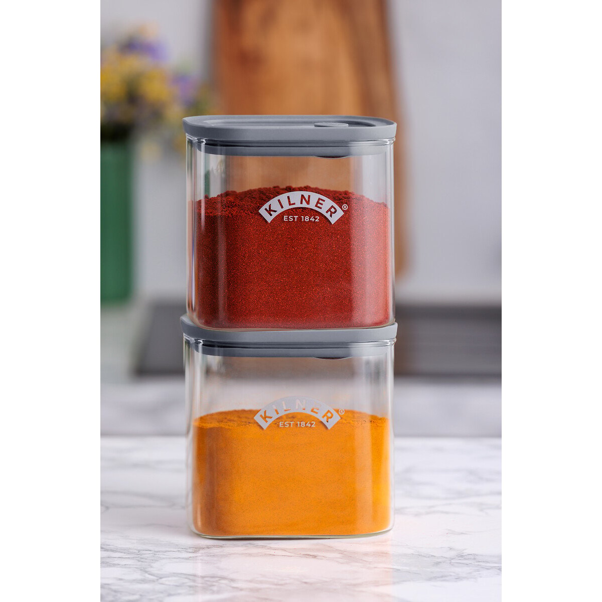 Set of 2 Fresh Storage 700ml Spice Storage Jars transparent, KILNER