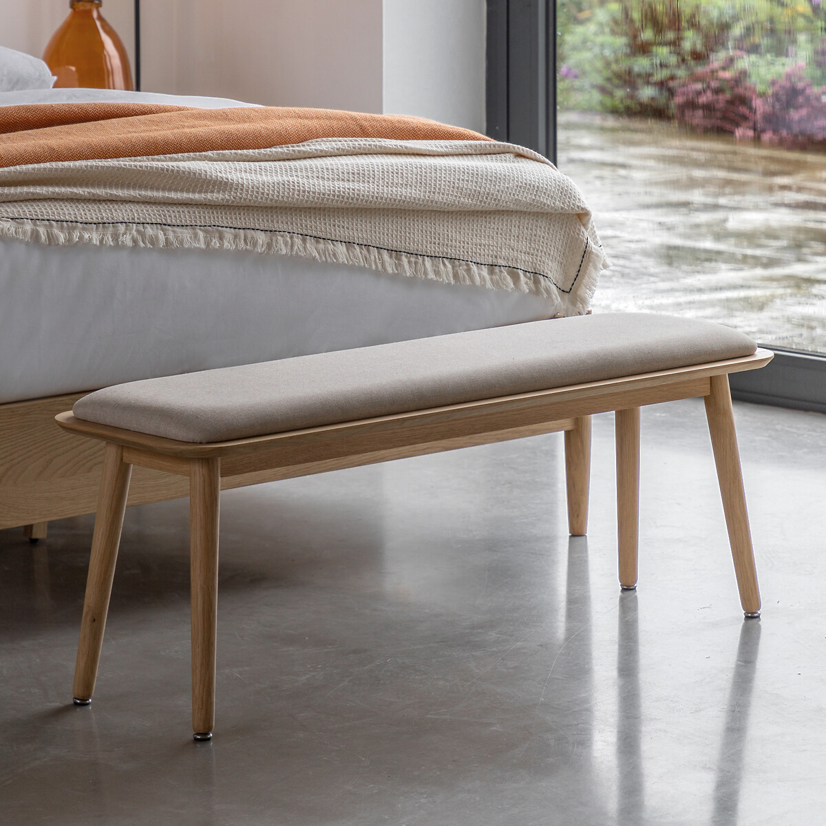 Hale Natural Oak & Linen Upholstered 2 Seater Dining Bench (124 cm) oak, ÉDITÉ