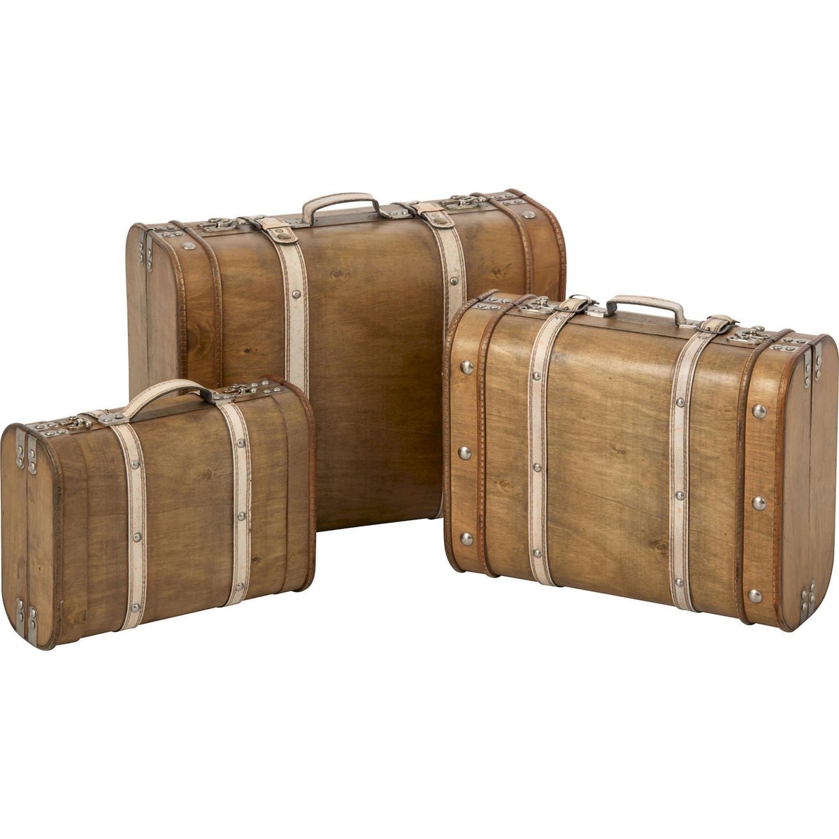 Lot de 3 boîtes valises vintage marron antique, RECOLLECTION