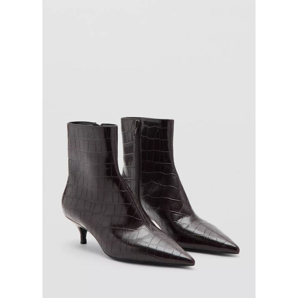 Bottines kitten heel pointues bordeaux, MANGO