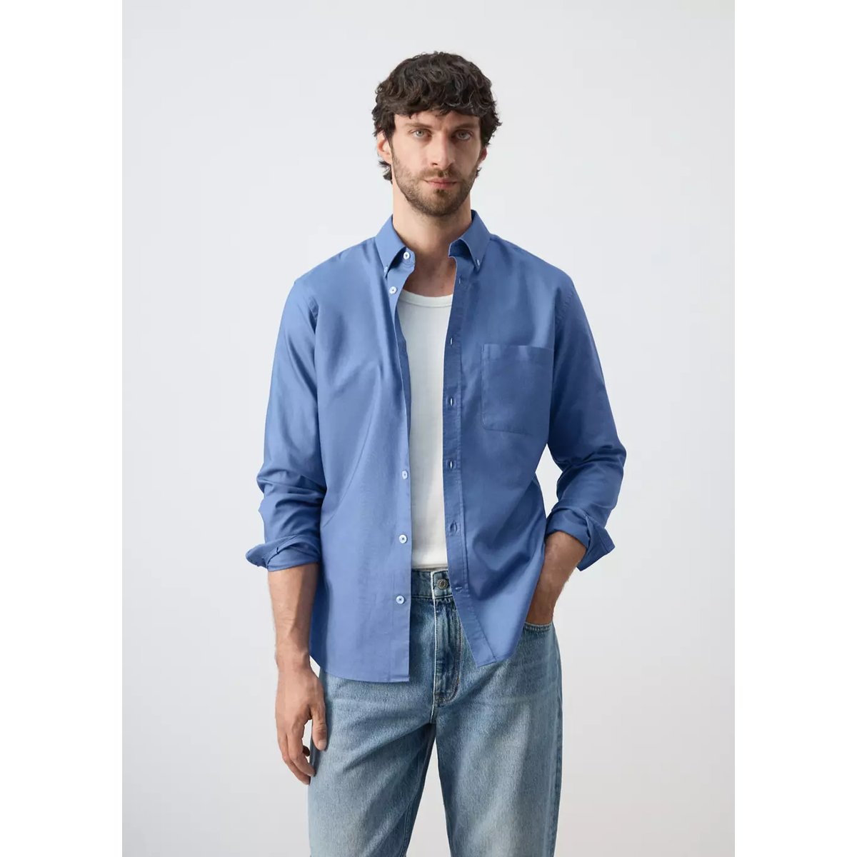 Chemise Oxford légère 100 % coton regular-fit bleu encre, MANGO MAN