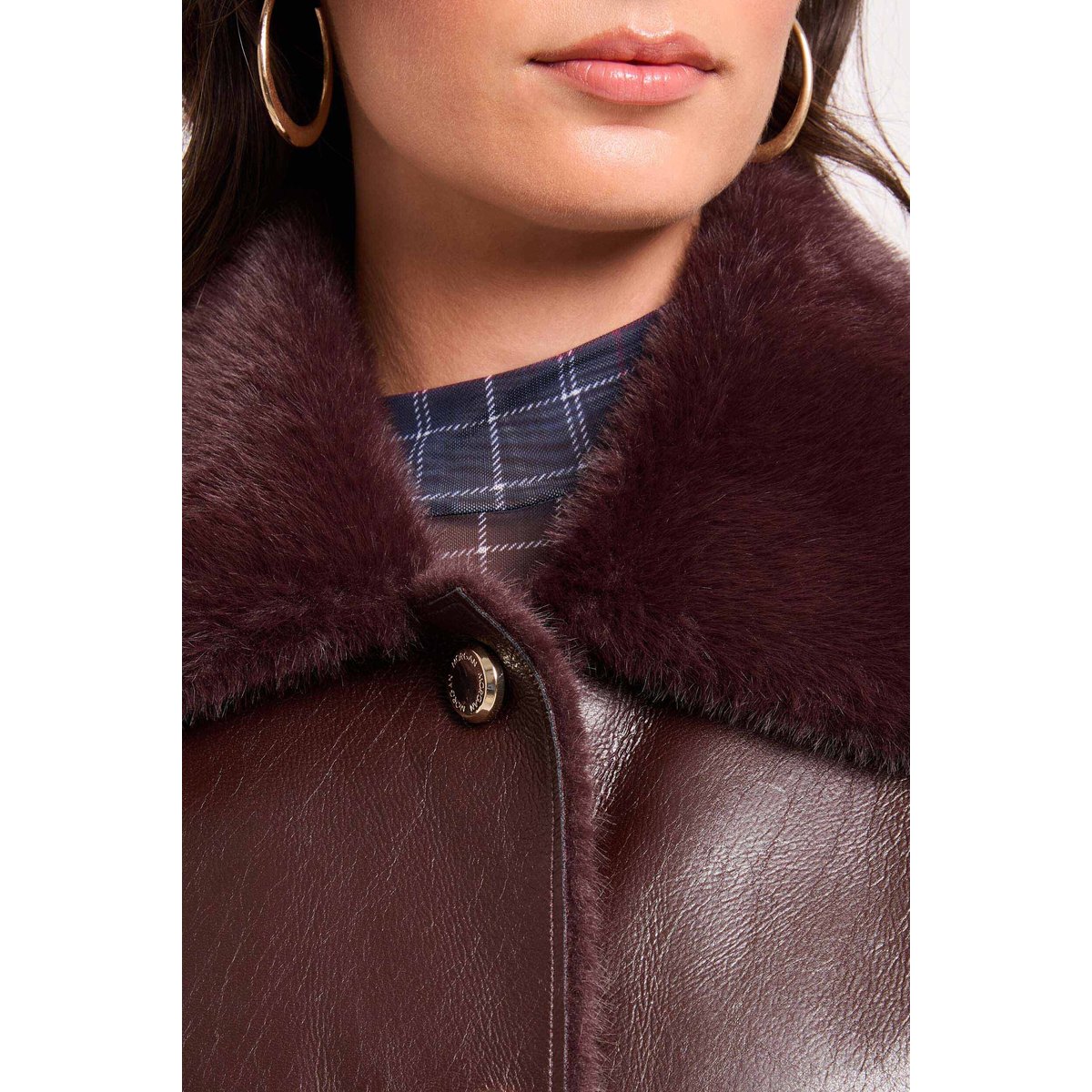 Manteau court col tailleur prune, MORGAN