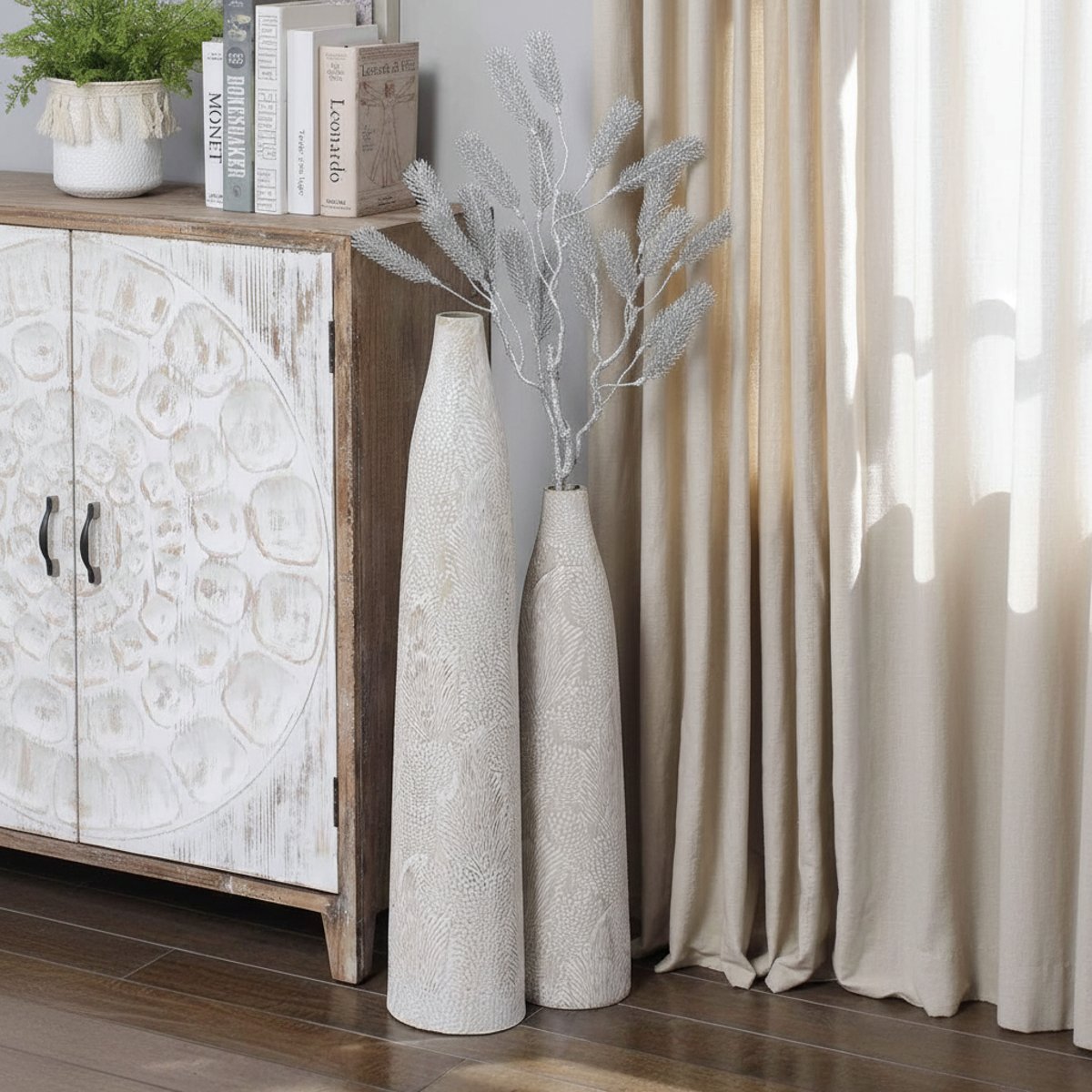 Branche de pin pailletée artificielle H78 argenté, SIA DECO