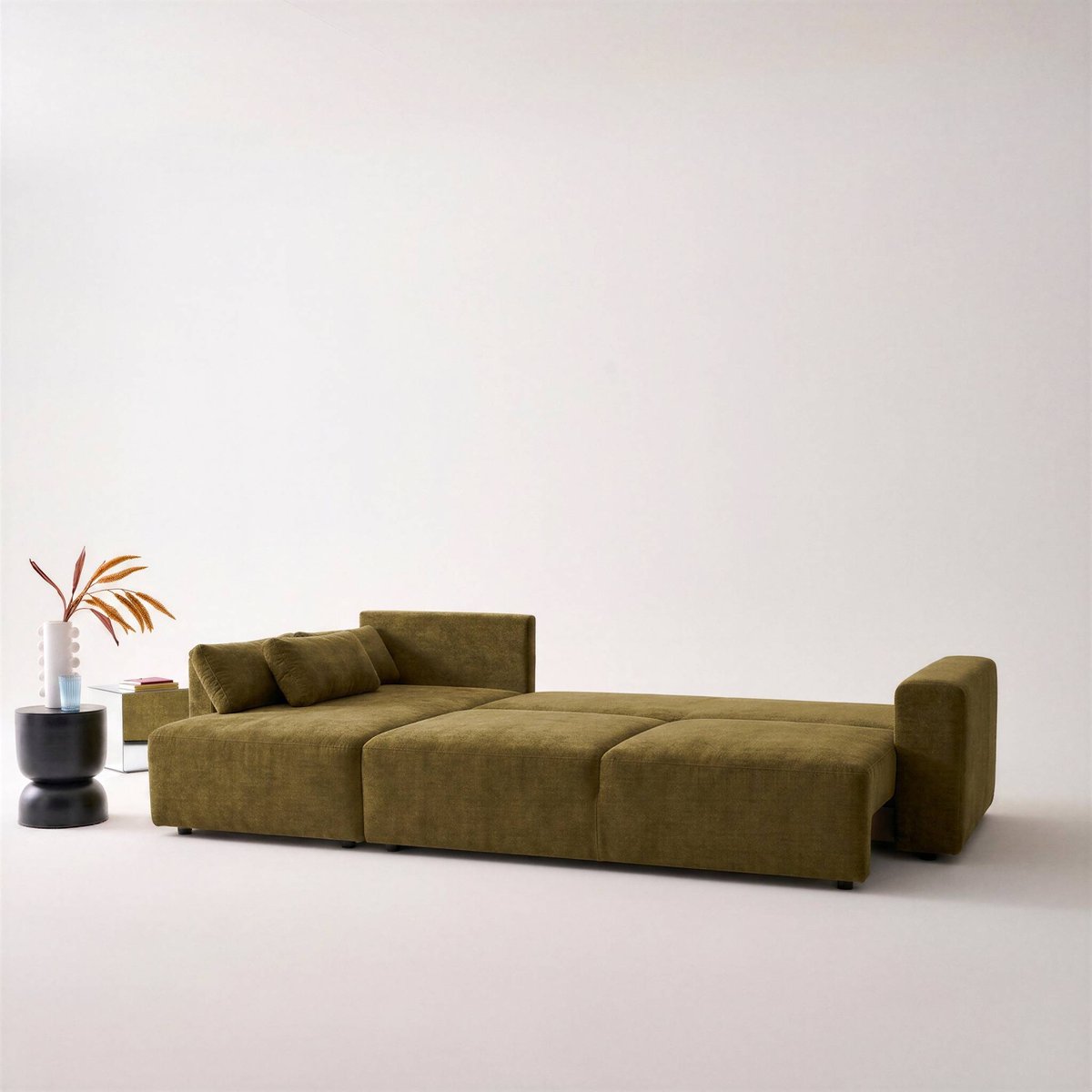 Canapé d'angle convertible réversible 3 places tissu chenille avec coffre THEO beige, SWEEEK