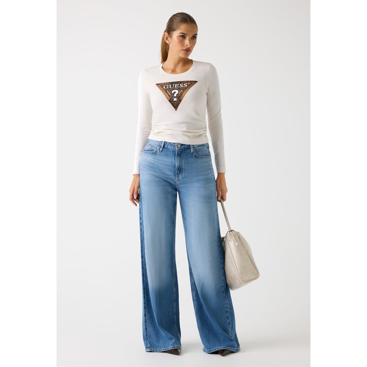 T-Shirt Logo Triangulaire Coupe Slim blanc, GUESS