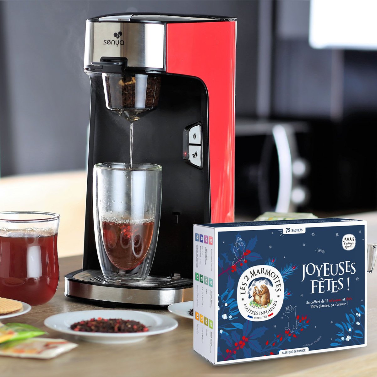 Machine à thé tea time & coffret découverte crème rouge, SENYA
