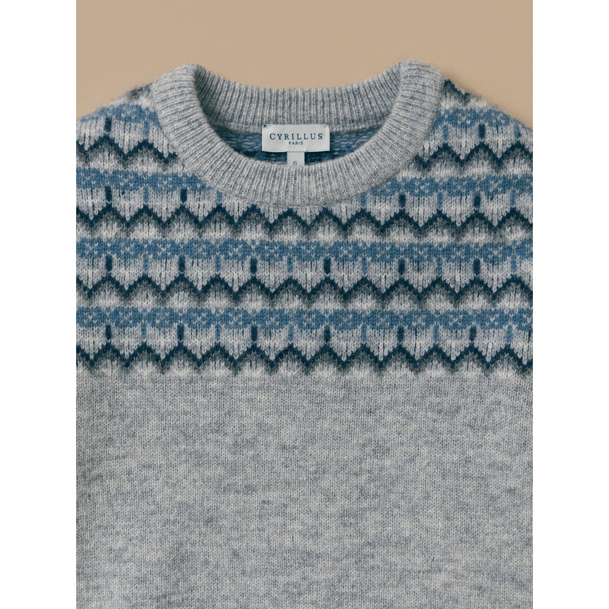 Pull jacquard avec laine gris, CYRILLUS