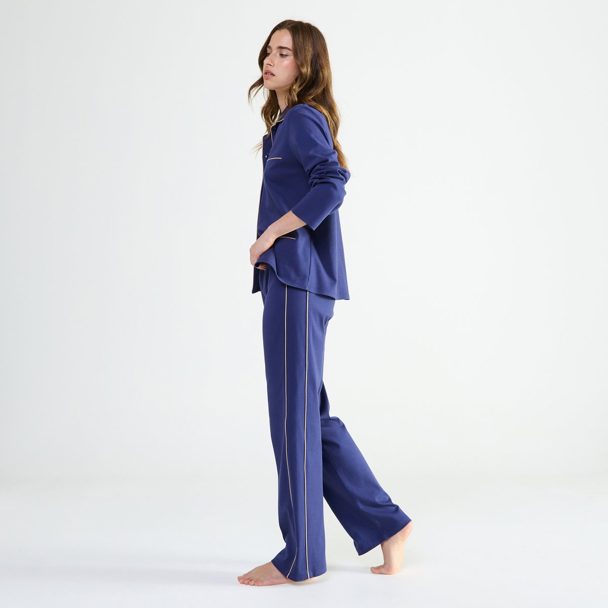 Pyjama col classique en coton MYSTÉRIEUSE marine, LAURENCE TAVERNIER