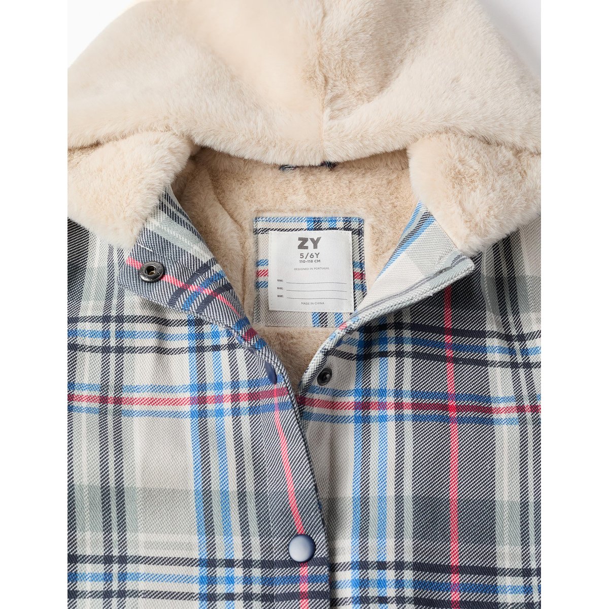 Veste à carreaux avec doublure en peluche douce synthétique bleu, ZIPPY