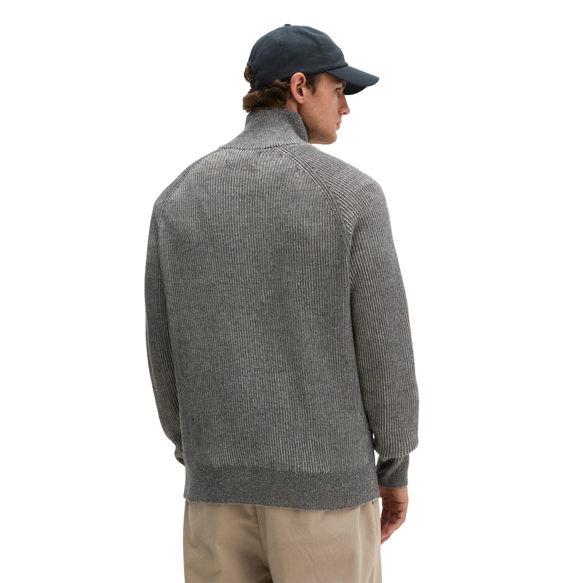 Cardigan à col montant, coupe régulière en mélange de coton bio et de laine vierge gris, MARC O'POLO